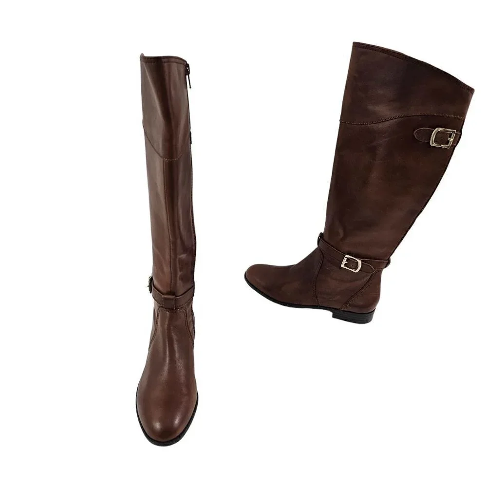 Alex Marie Women’s Tall Brown Knee High Leather Riding Boots Size 6.5M